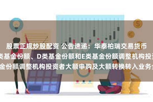 股票正规炒股配资 公告速递：华泰柏瑞交易货币基金B类基金份额、C类基金份额、D类基金份额和E类基金份额调整机构投资者大额申购及大额转换转入业务金额限制